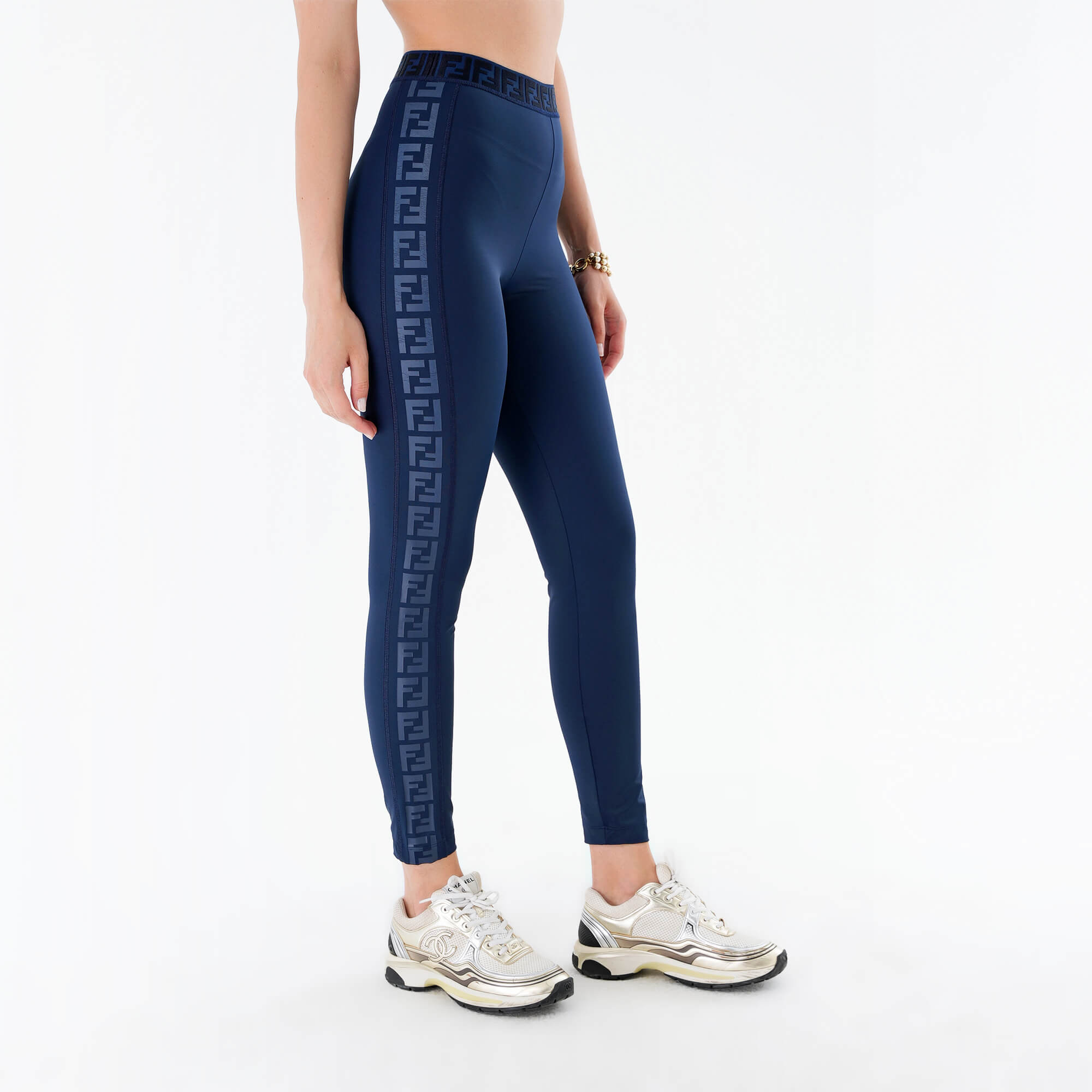 Fendi - Navy Blue Iconic FF Logo Leggings M